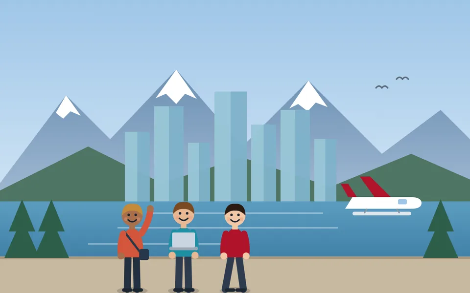 Vancouver'da dağlar ve liman
